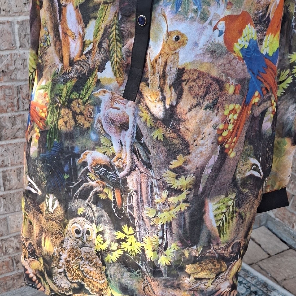 Yumi 6/8 Colorful Forest Gothica Style Print Button-Up Sheer TUNIC Shirt - Picture 6 of 12